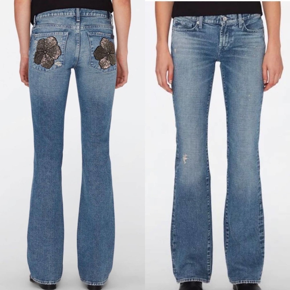 7 For All Mankind Marigold Bootcut Jeans w/ Embellished Flower Size 27 NWT